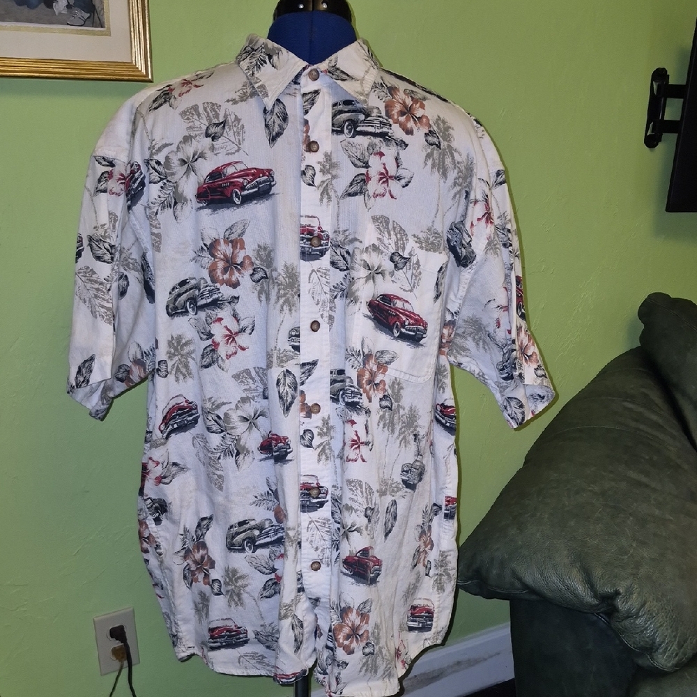 Boca Classic"Big Man" Tropical100%cotton Shirt Vintage Cars&palms Sz.2XL.(#1450A